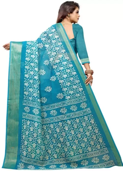 Floral Print Silk Cotton Silk Saree Blue